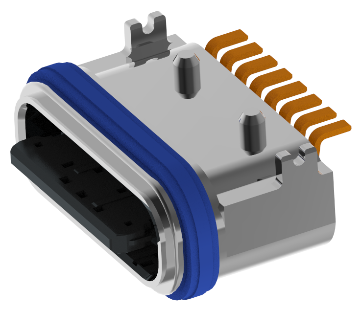 XB-TYPE C 8P-1-X  IPX7防水TYPE C USB  8P SMD 板上防水母座L=6.65mm(带钢片)(U型锌合金外壳 外露0.95)